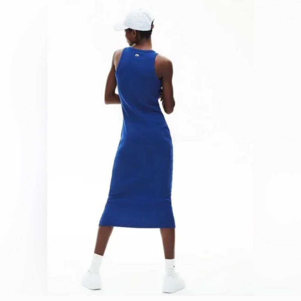 Lacoste Organic Cotton Cobalt Blue Cotton Midi  Dress Large